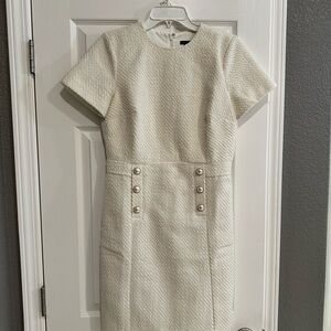 Ann Taylor White Sheath Dress Knee-Length Short Sleeve for Work